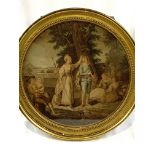 Four circular gilt framed and glazed prints of scenes from Shakespeare plays