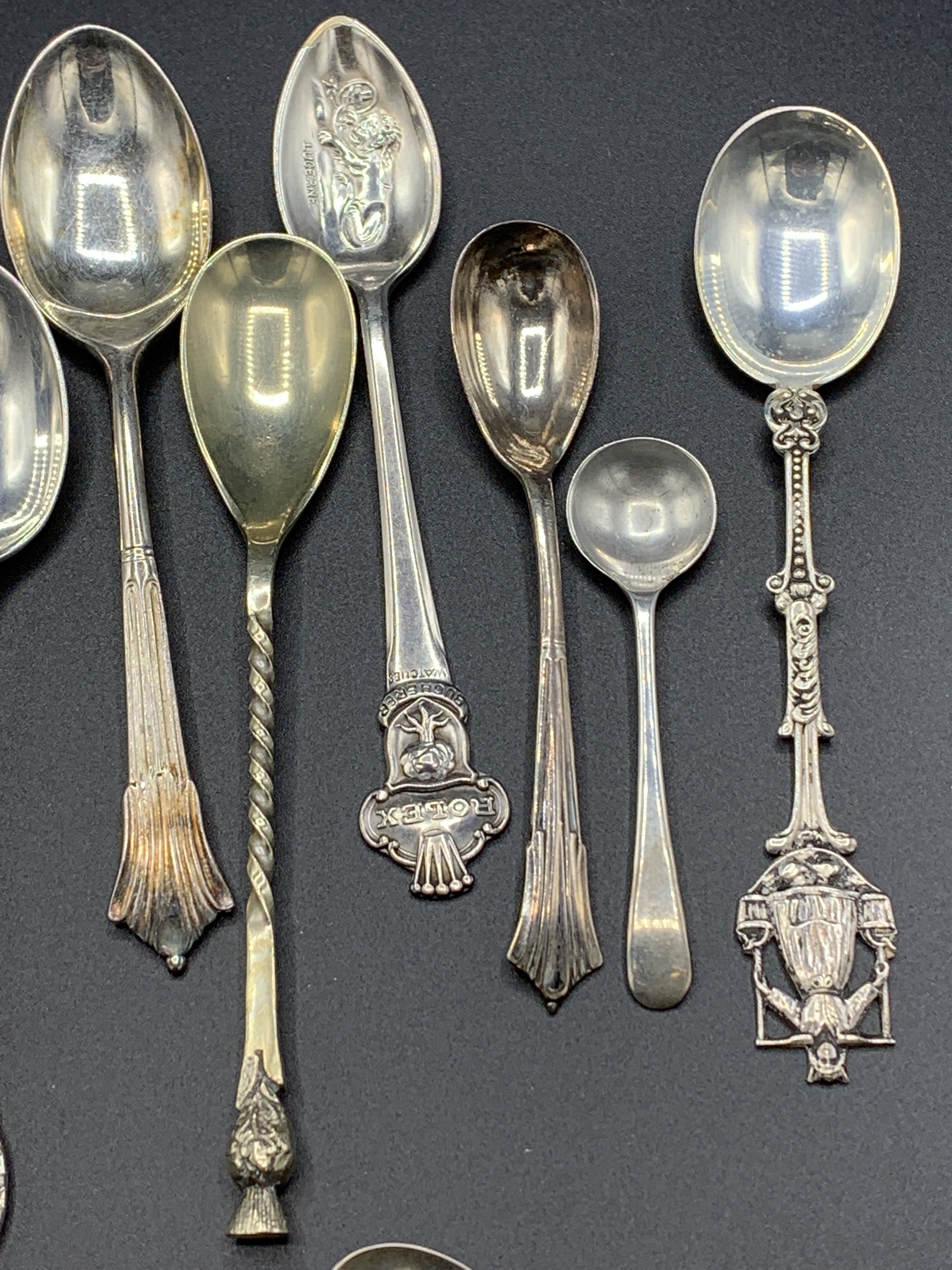 Four silver condiment spoons, six sterling silver teaspoons, and three silver plated teaspoons - Image 2 of 4