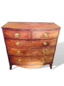 19th century flame mahogany bow-fronted chest of drawers