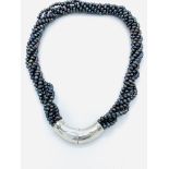 Six strand black Tahitian pearl necklace