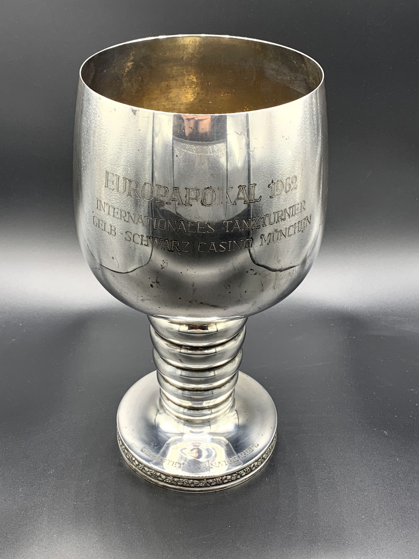 A tall sterling silver goblet