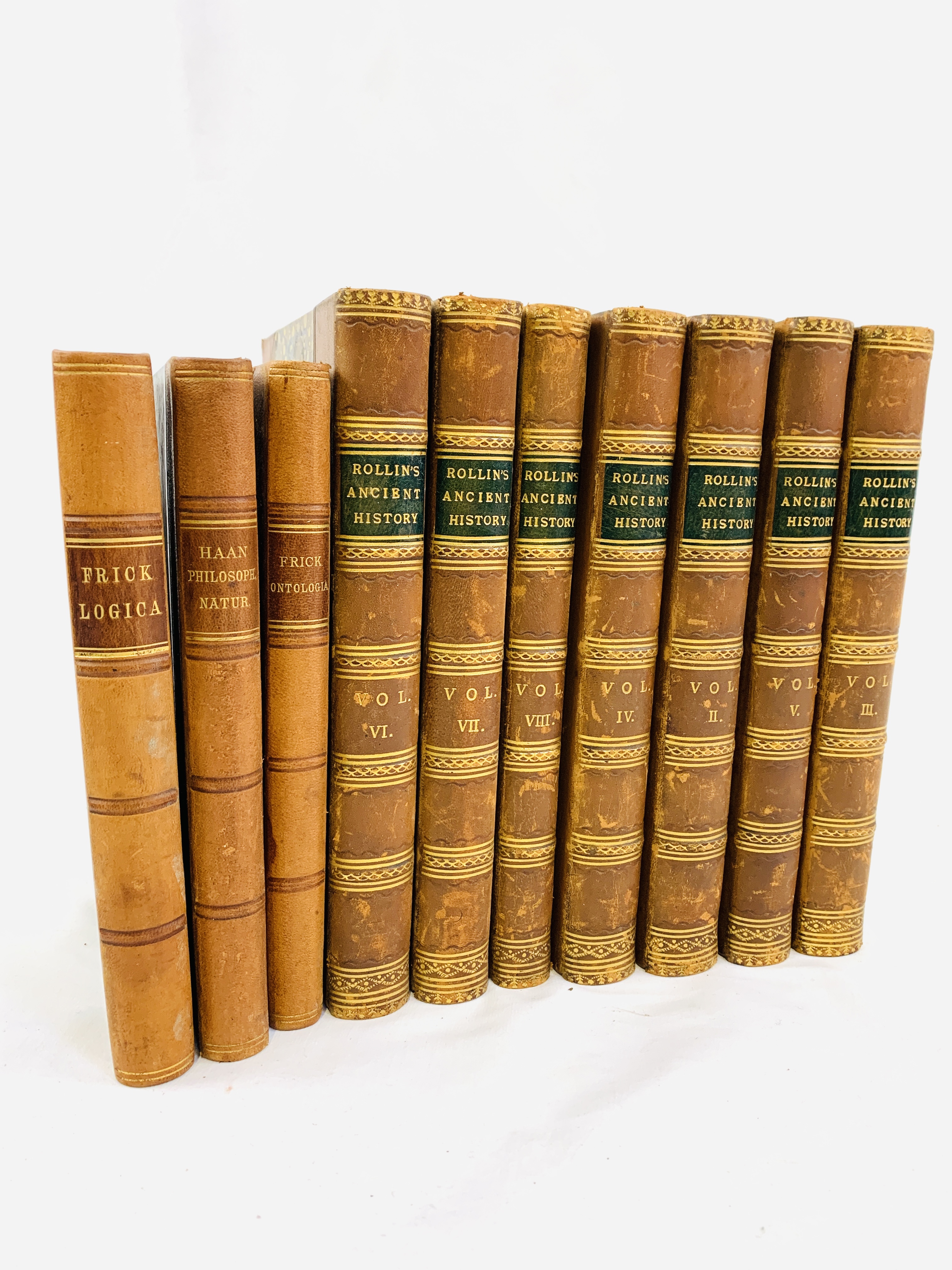 Rollin's 'Ancient History', 7 of 8 volumes; and 3 volumes of 'Philosophy', in Latin