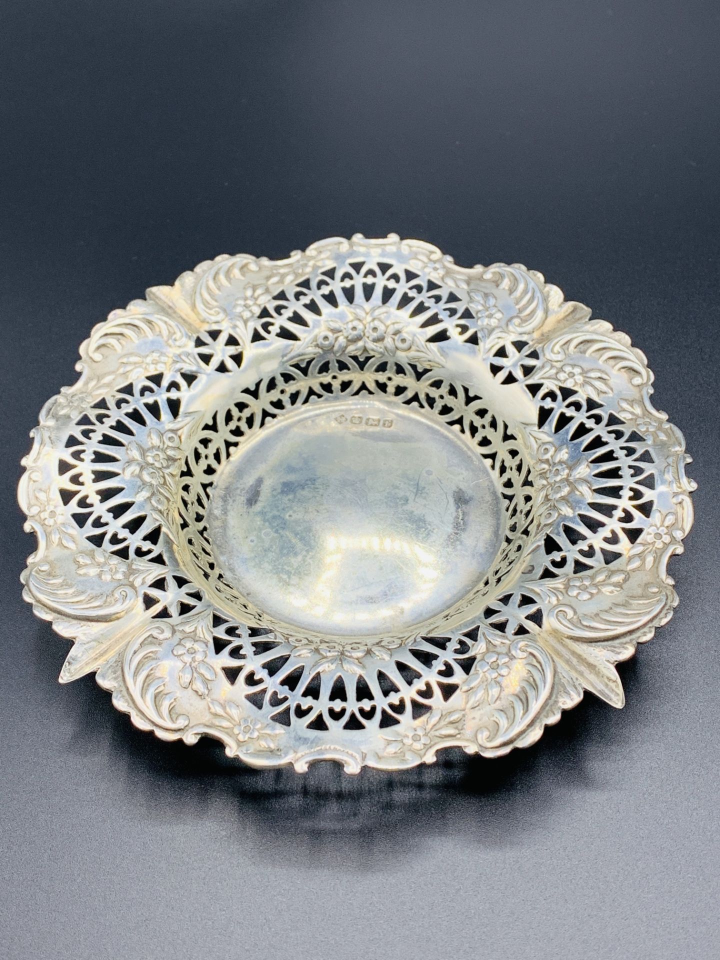 Two silver filigree dishes, Sheffield 1898, by Martin Hall & Co., and another silver dish - Image 2 of 6