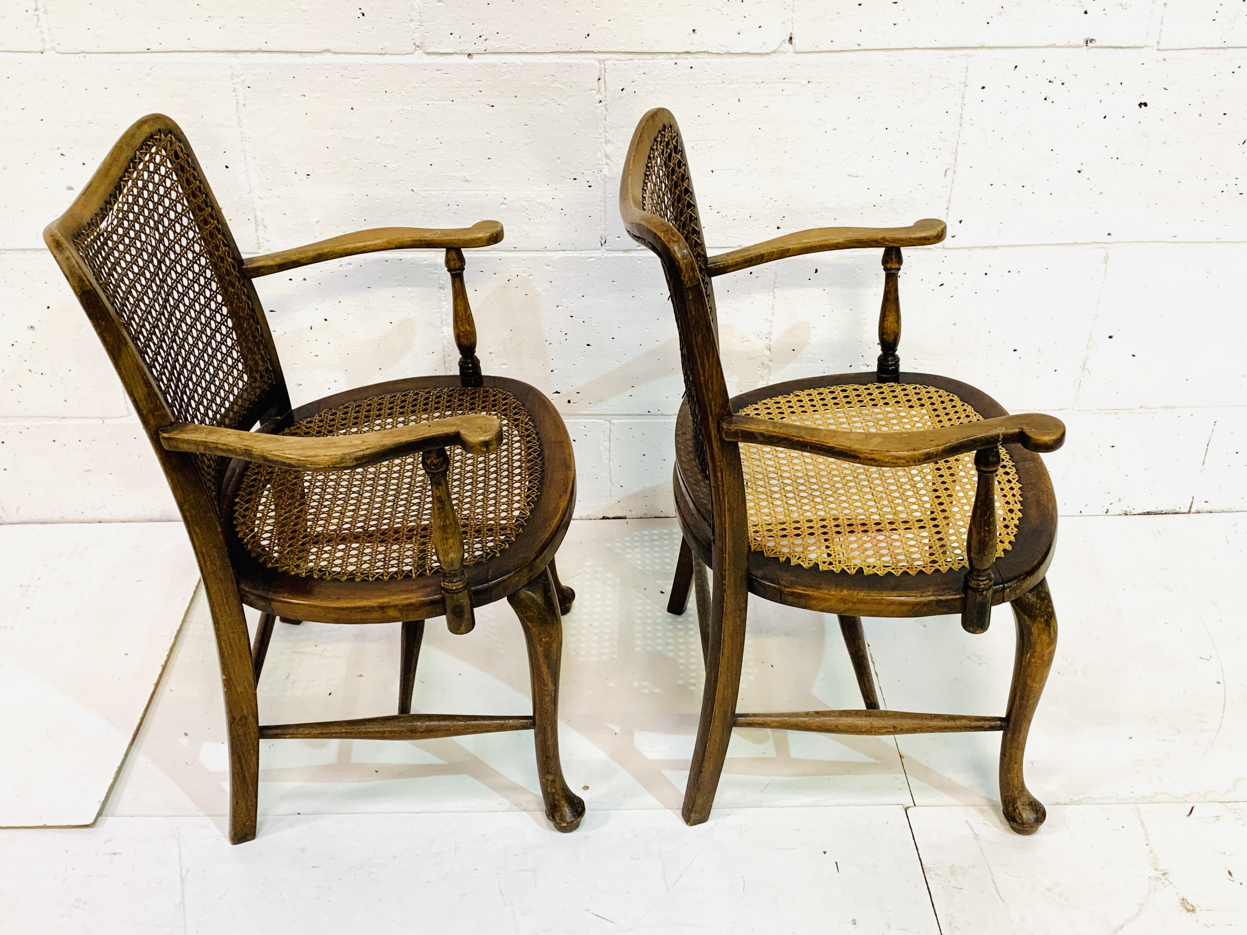 Pair of mahogany framed cane open arm chairs - Image 3 of 3