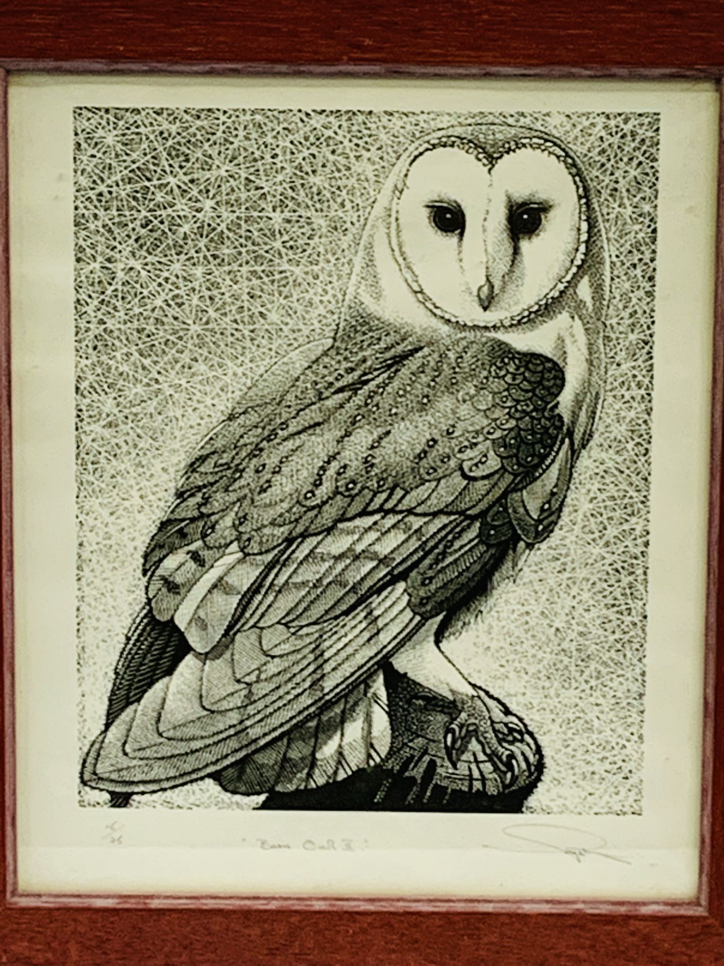 Watercolour and embroidery "Fledgling Barn Owls" by Cathy Silvester, and a print "Barn Owl II", - Image 2 of 2