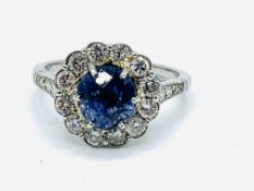 Sapphire and diamond cluster ring