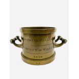 Bronze imperial gallon measure, 1836, made by De Grave, London