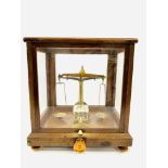 Avery Verification Balance Scales in wood framed glass case.