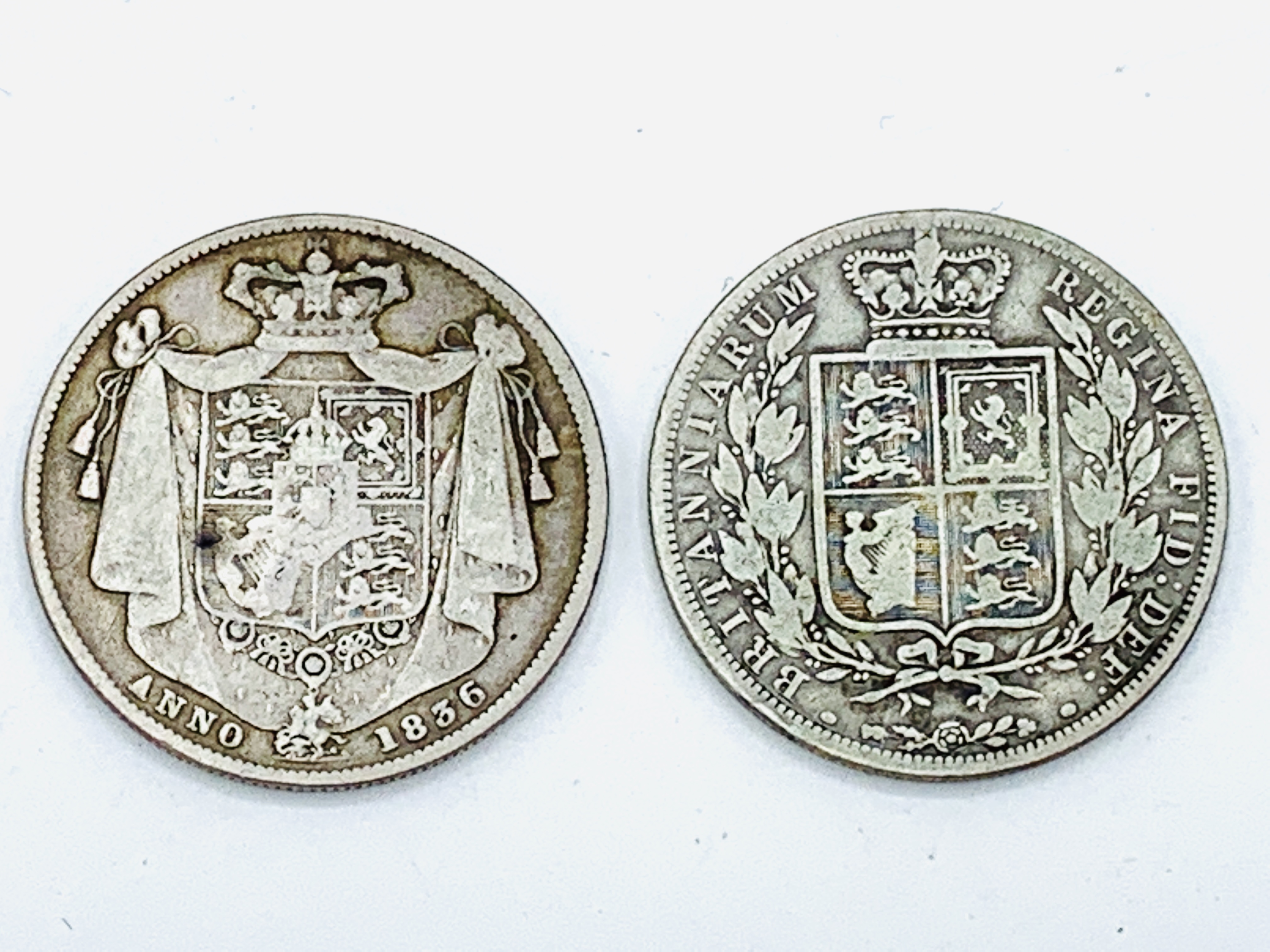 1883 Victoria silver 'young head' half crown, together with a William IV silver half crown. - Image 2 of 2