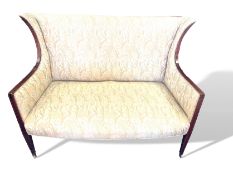 Edwardian inlaid mahogany framed upholstered sofa