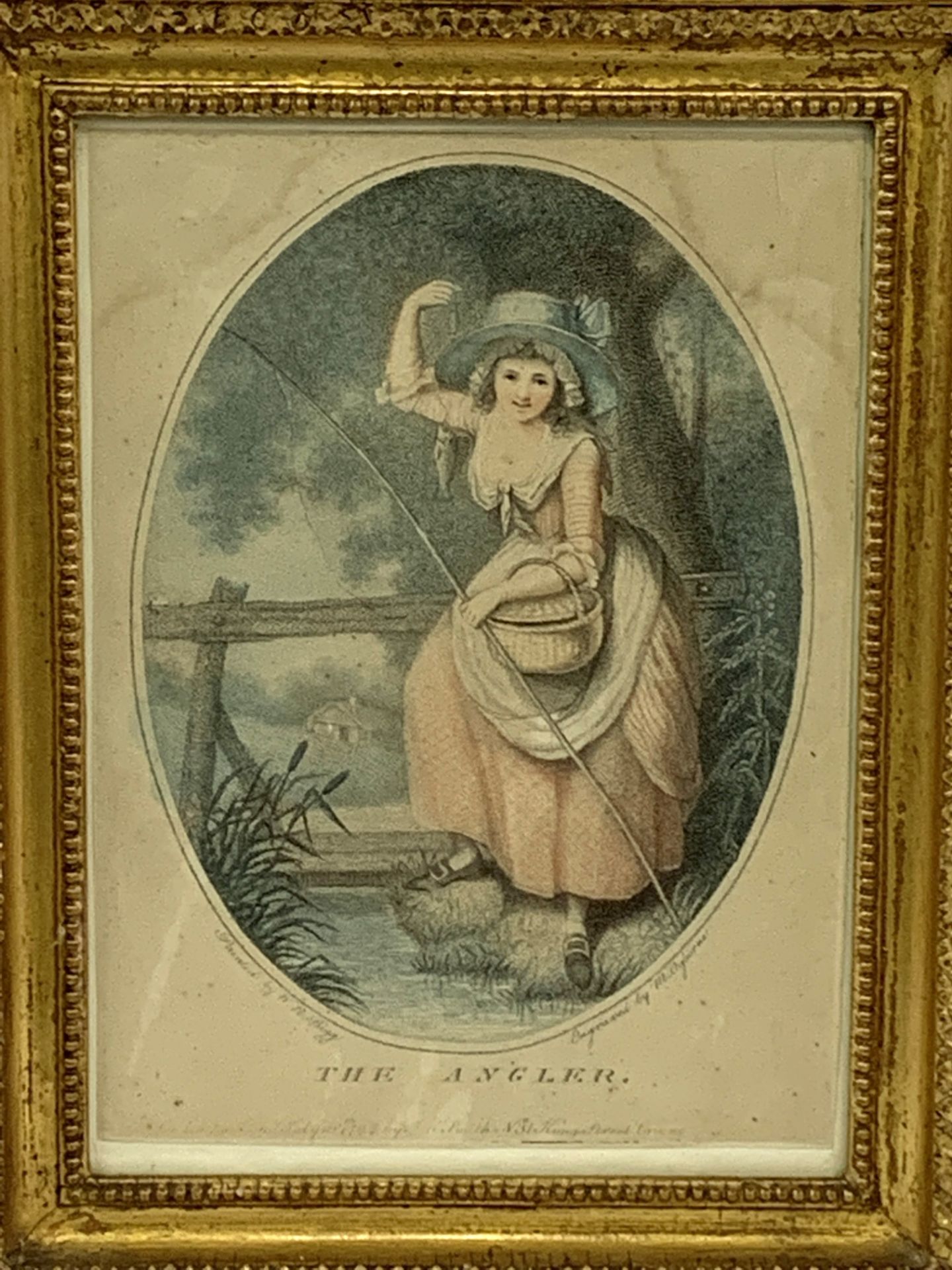 Two pairs of gilt framed and glazed prints of women in 18th Century dress