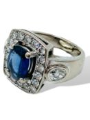 White gold, Ceylon sapphire and diamond cluster ring