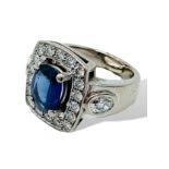 White gold, Ceylon sapphire and diamond cluster ring