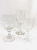 Victorian drinking glass with an etched bust of Lord Nelson, together with 2 cut and etched glasses.