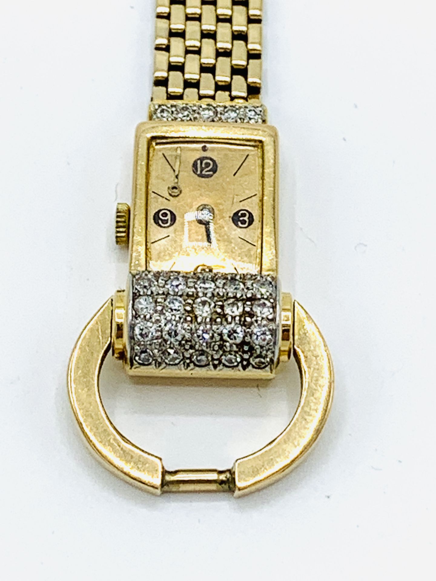 French diamond mounted cocktail watch with hallmarked 18ct gold case and strap