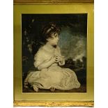 Gilt framed print of a girl sitting in a landscape