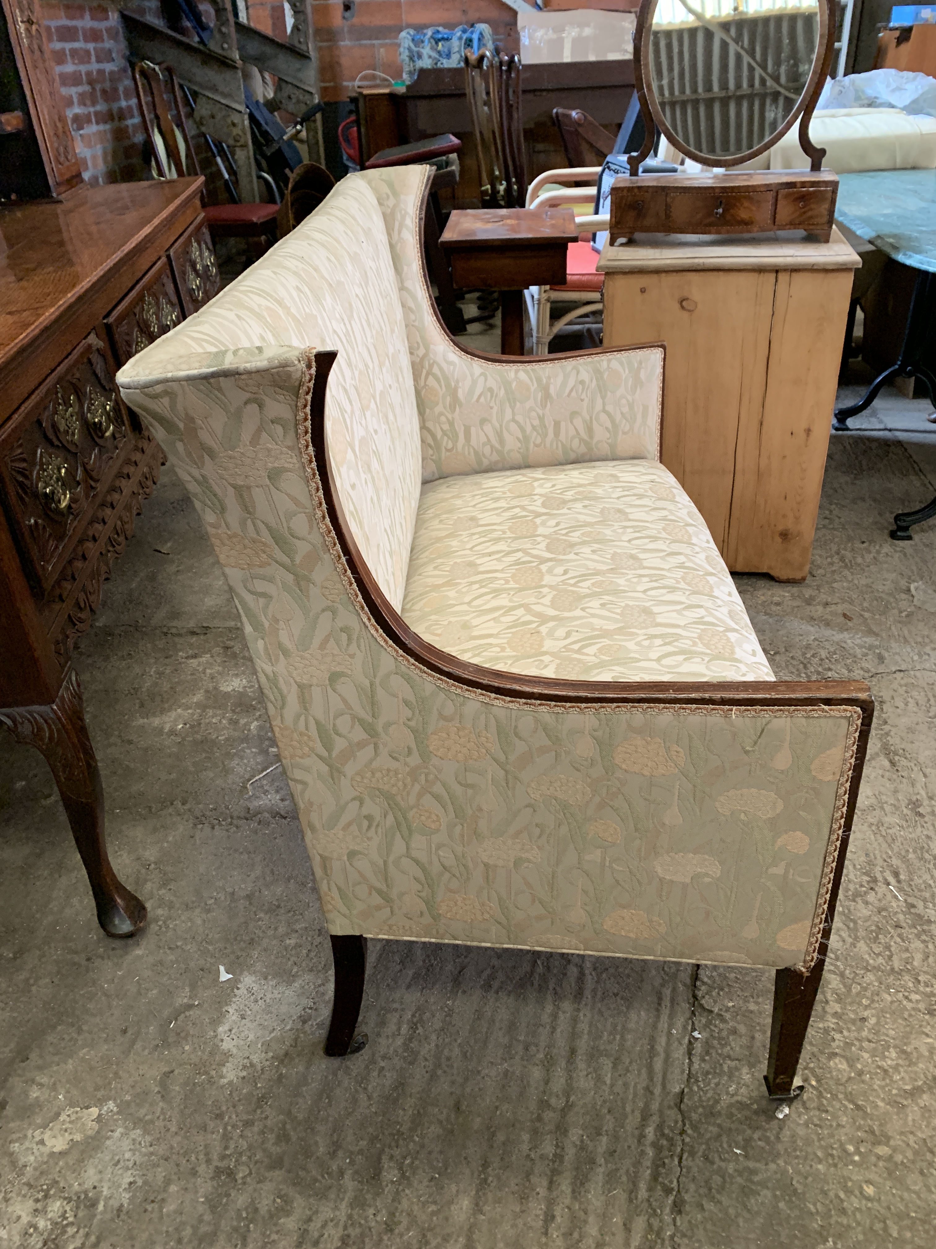 Edwardian inlaid mahogany framed upholstered sofa - Image 6 of 6