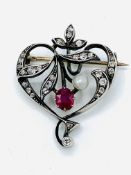 Gold and platinum ruby, pearl and diamond brooch