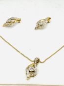 9ct gold and diamond pendant on chain with matching earrings