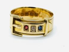 18ct gold, diamond, ruby and sapphire belt ring