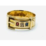 18ct gold, diamond, ruby and sapphire belt ring