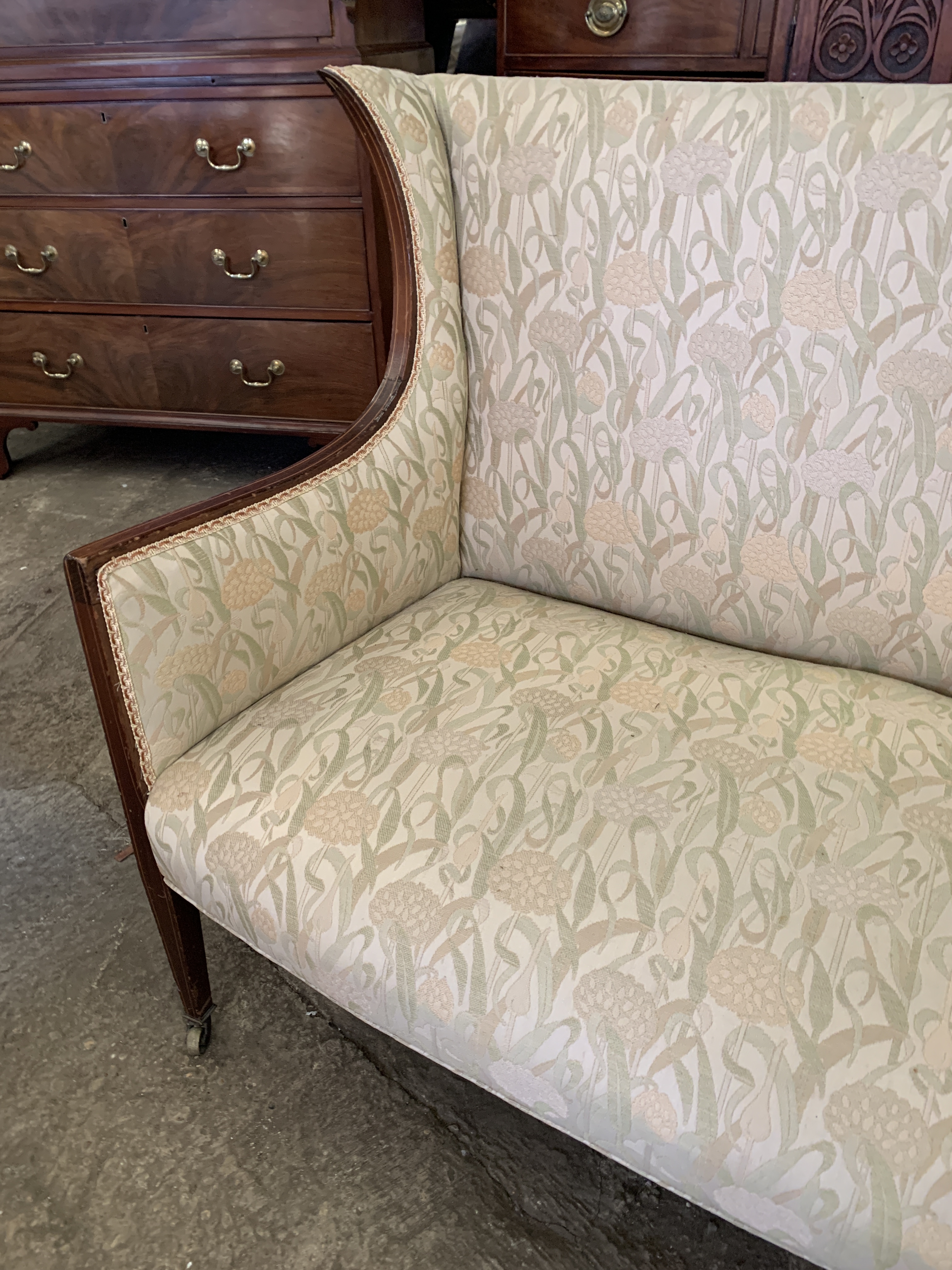 Edwardian inlaid mahogany framed upholstered sofa - Image 5 of 6