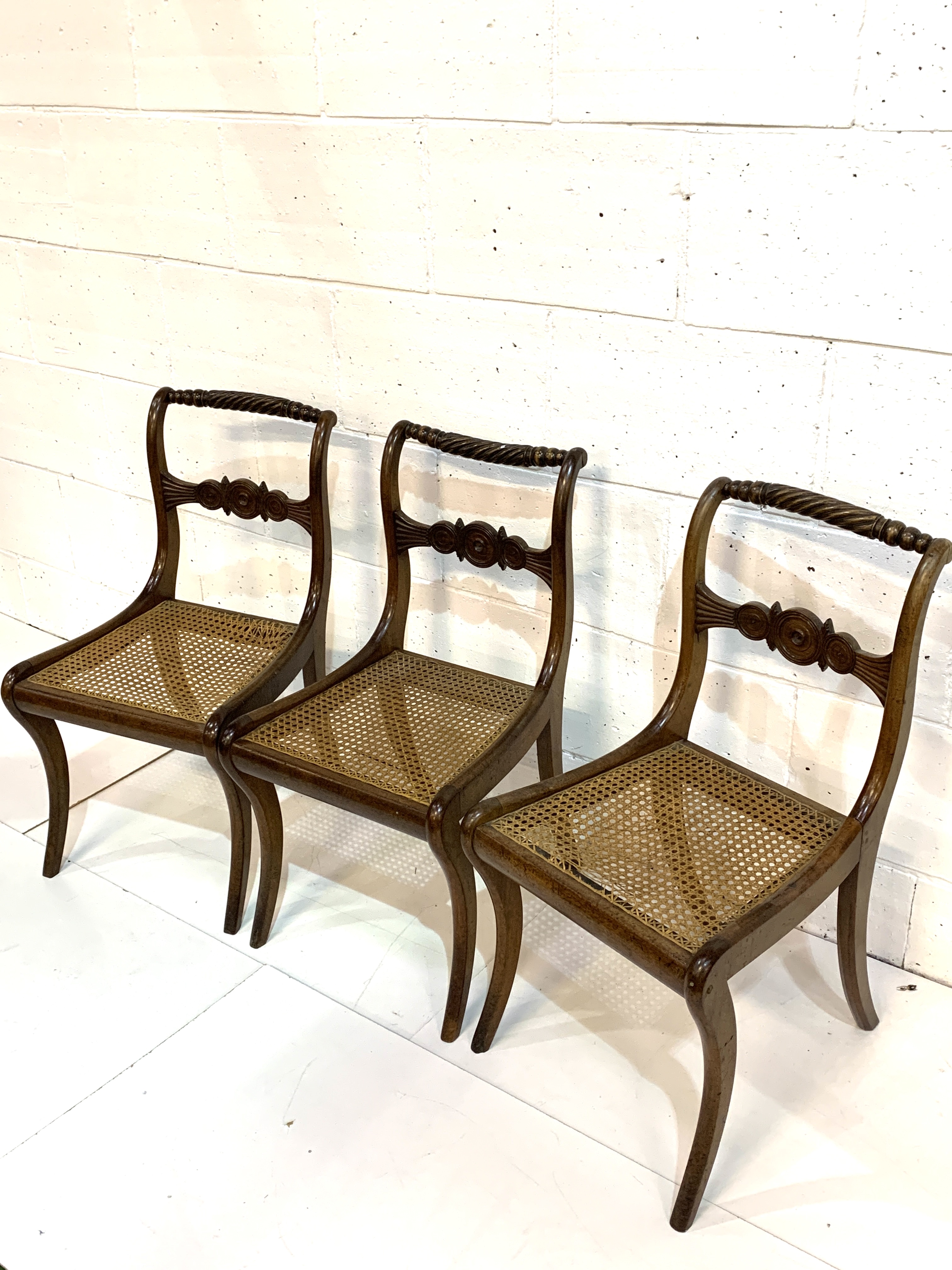 Three Regency sabre-legged 'Nelson' back cane seat dining chairs. - Image 4 of 4