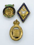 Three early 20th century brass lapel badges