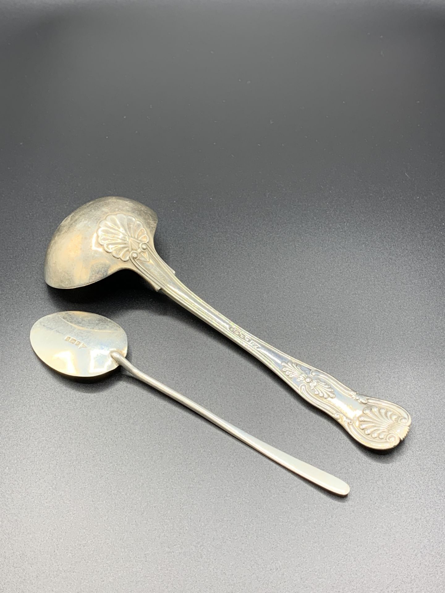 Irish silver ladle, Dublin 1842, together with a silver spoon by Walker & Hall - Image 2 of 2