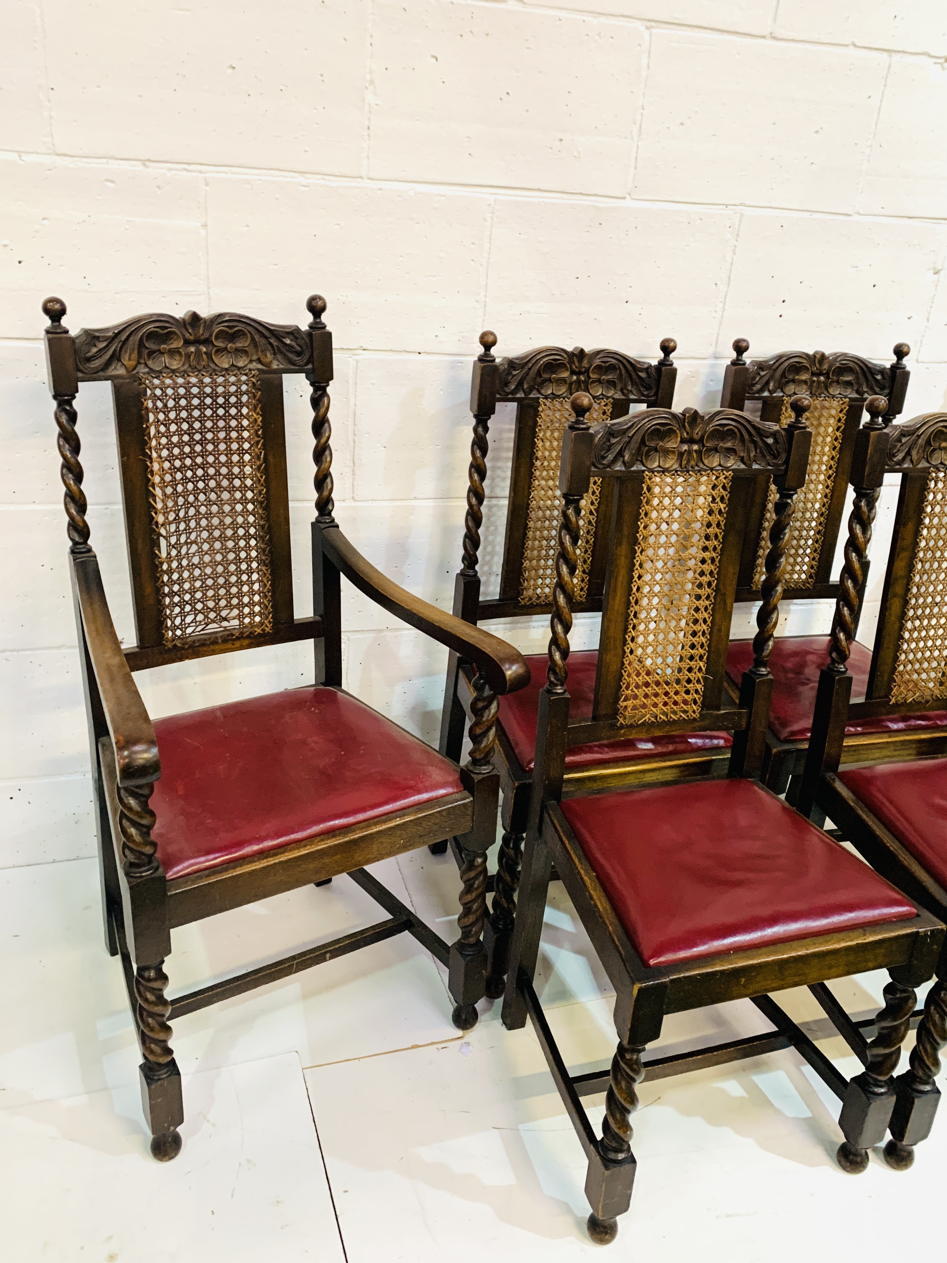 Set of six oak framed cane backed dining chairs - Image 2 of 5