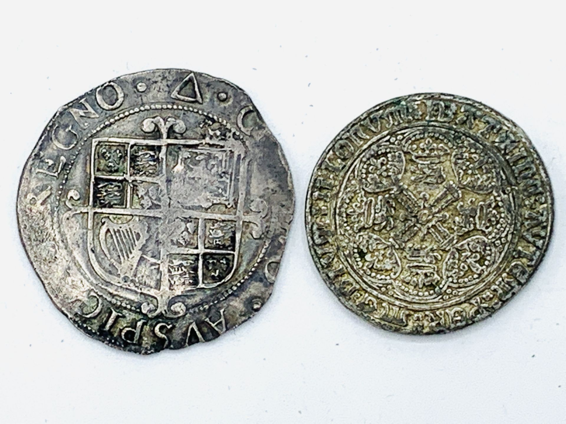 A Charles I (1625-1649) shilling together with a copy Edward III noble. - Image 2 of 2