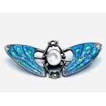 Silver and blue enamel butterfly brooch