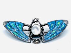 Silver and blue enamel butterfly brooch