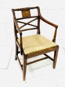 Mahogany framed Georgian open elbow chair