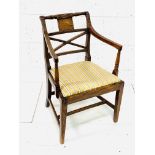 Mahogany framed Georgian open elbow chair