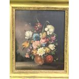 Heavy gilt framed oil on canvas still life flowers after Jan Van Os