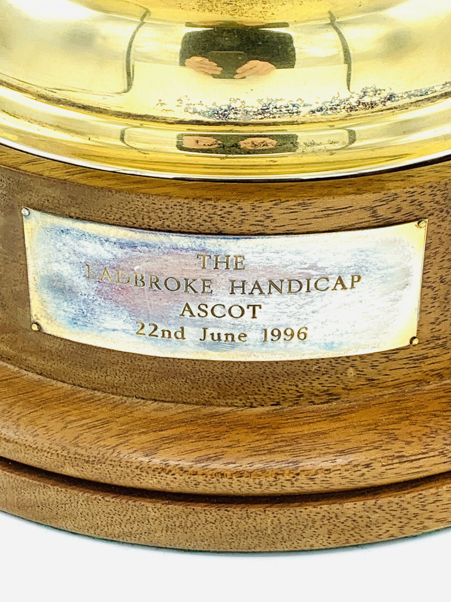 A gilded silver plate bowl, on plinth inscribed "The Ladbroke Handicap, Ascot, 22nd June 1996" - Image 3 of 4