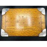 Edwardian oak desk blotter with hallmarked silver corners