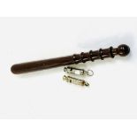 The Metropolitan City of London Police Reserve whistle by J Hudson & Co; Scout whistle; truncheon