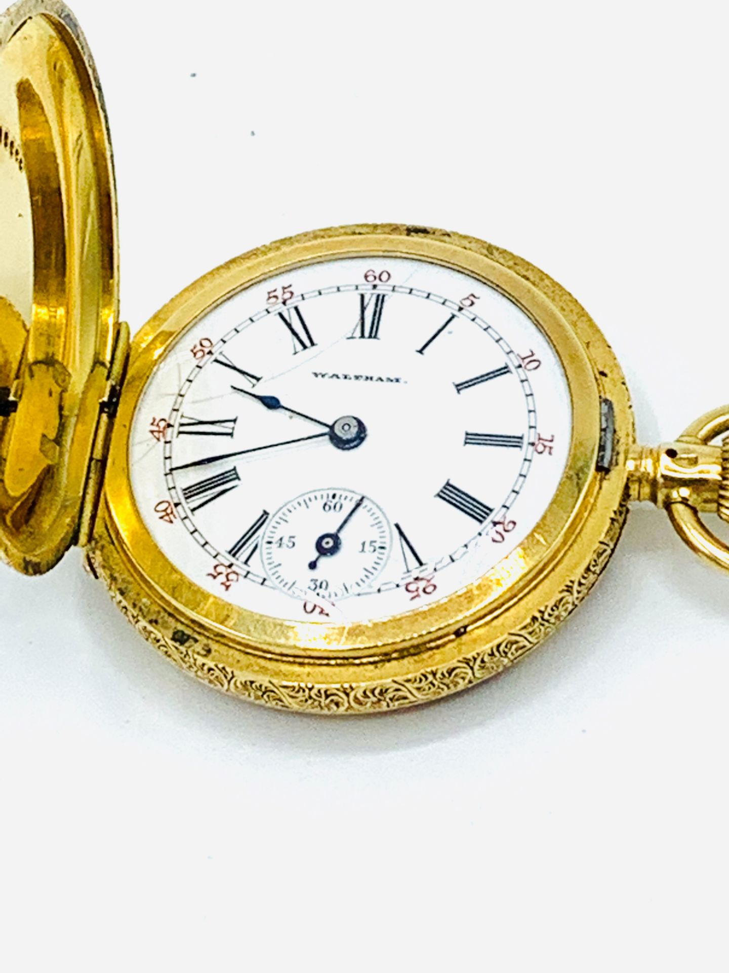 18ct gold small hunter pocket watch, with diamond and enamel cover, by Waltham, Massachusetts - Image 2 of 7