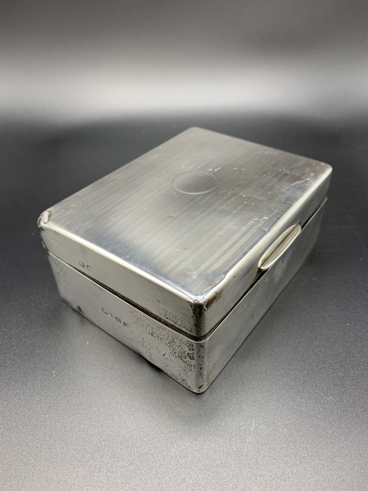 Hallmarked silver cigarette box, and a silver card case - Image 3 of 5