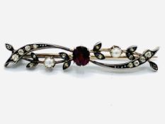 Victorian diamond, ruby and seed pearl brooch