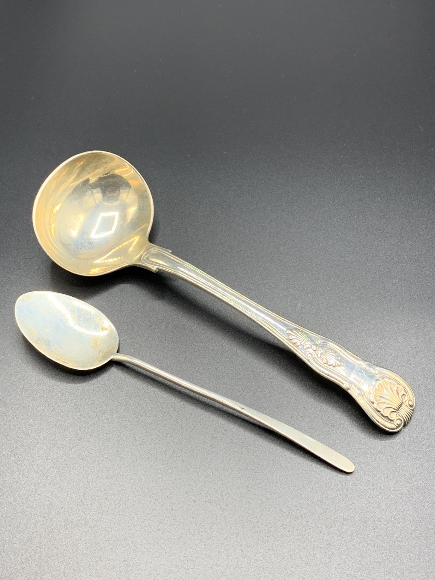 Irish silver ladle, Dublin 1842, together with a silver spoon by Walker & Hall