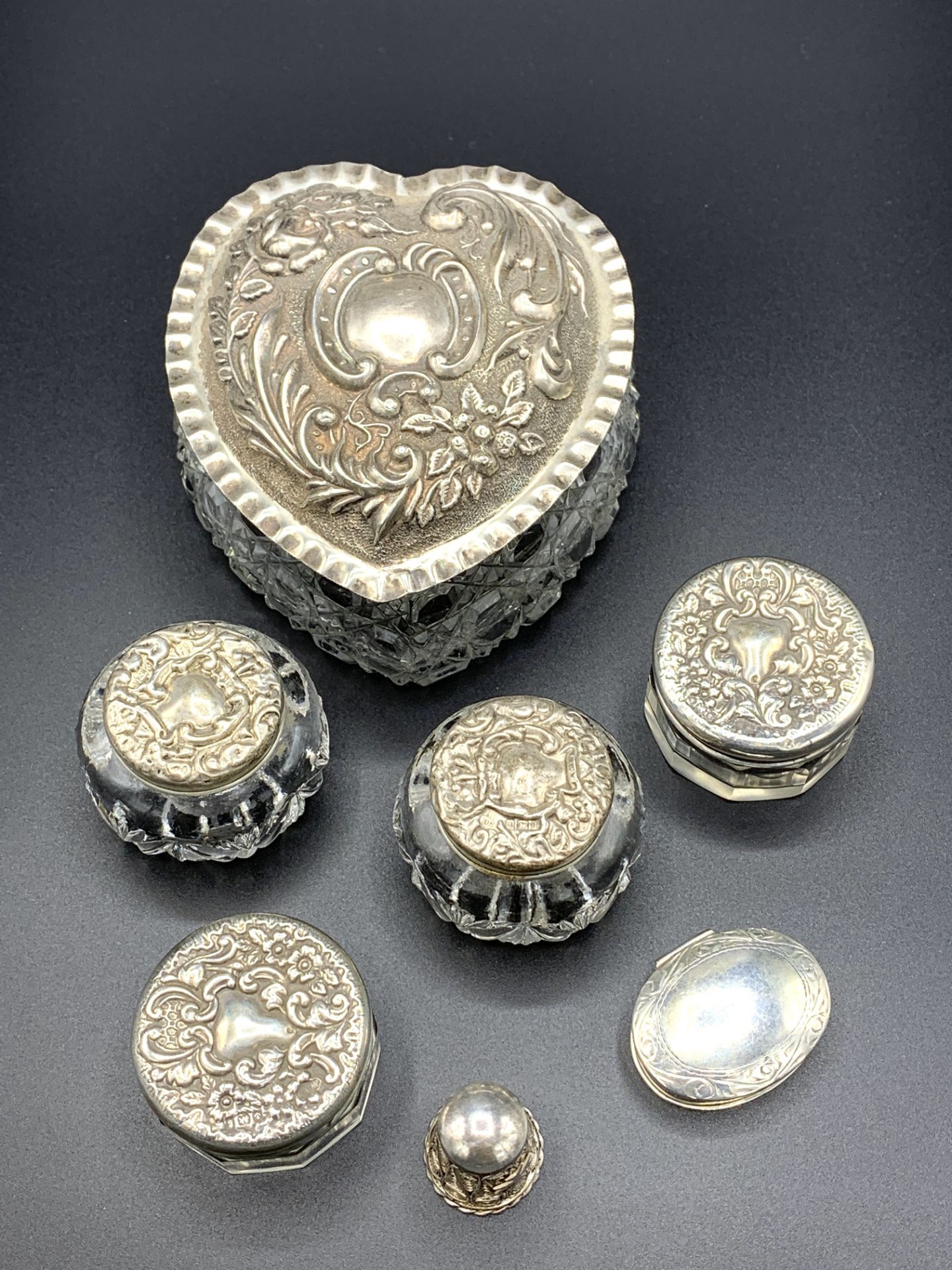 Six silver lidded glass pots - Image 4 of 4