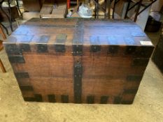 Metal bound oak trunk with slightly domed top