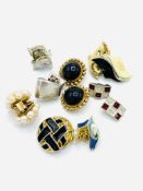 Eight pairs vintage costume clip-on earrings