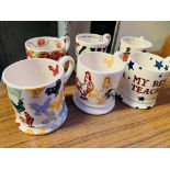 Six Emma Bridgewater pottery mugs
