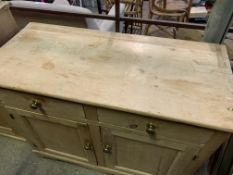 Old pine cupboard with two frieze drawers over a cupboard