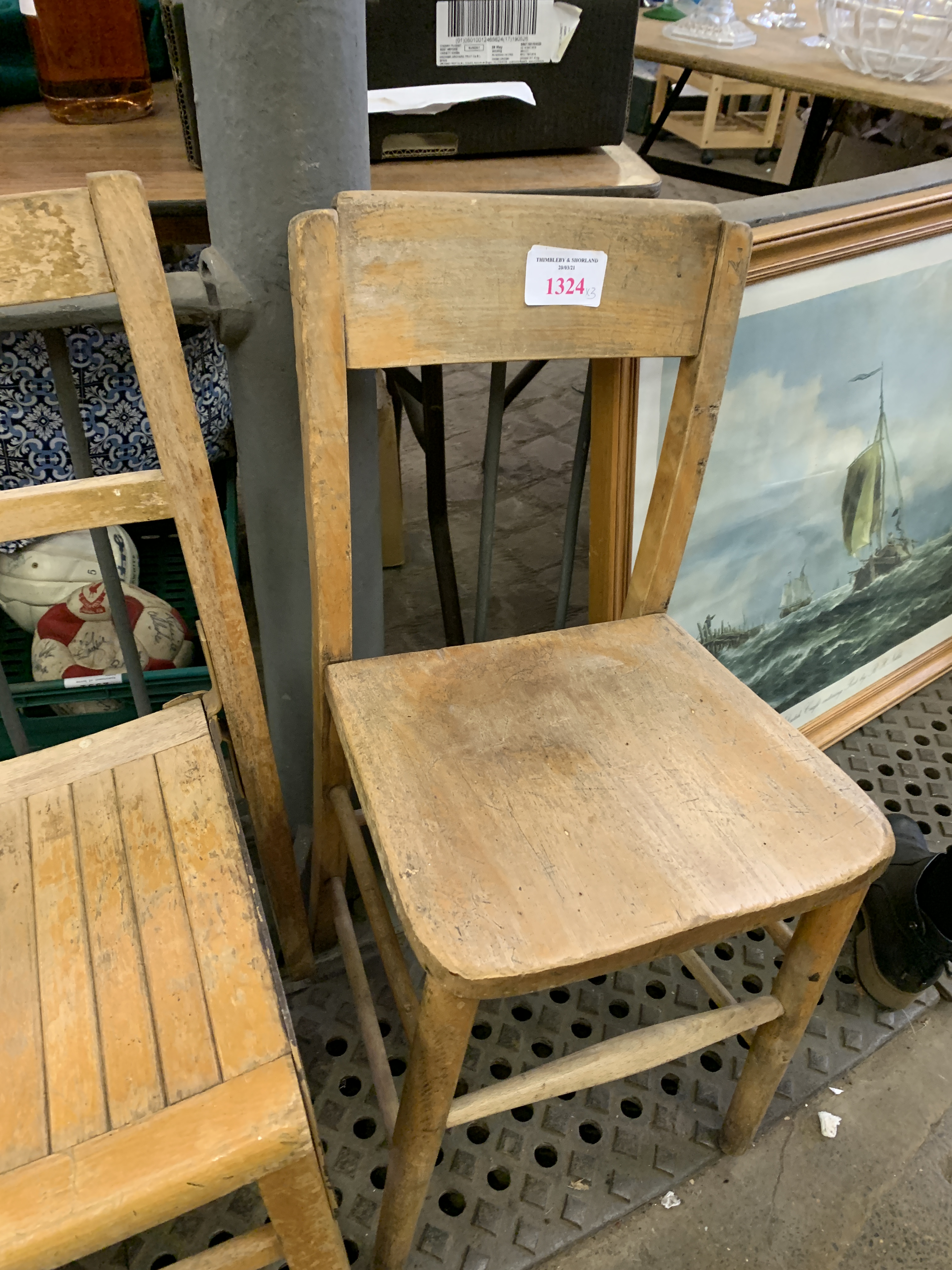 Three small wooden chairs together with foot stirrup water pump with hose. This item carries VAT. - Image 2 of 5