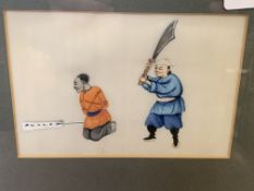 Set of six hand coloured framed and glazed Oriental prints